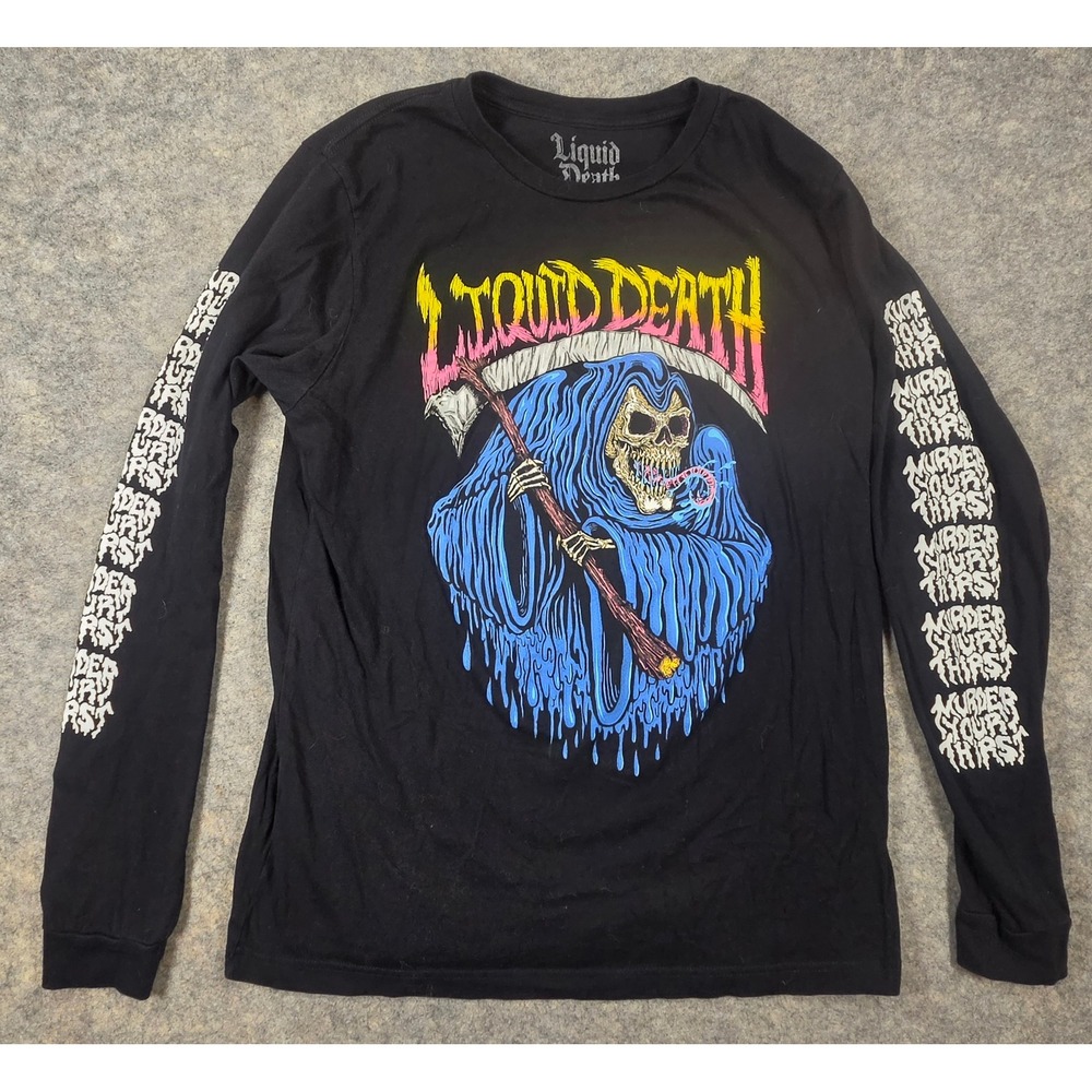 Liquid Death Murder Your Thirst Grim Reaper Long Sleeve Shirt Large *Fits Like M